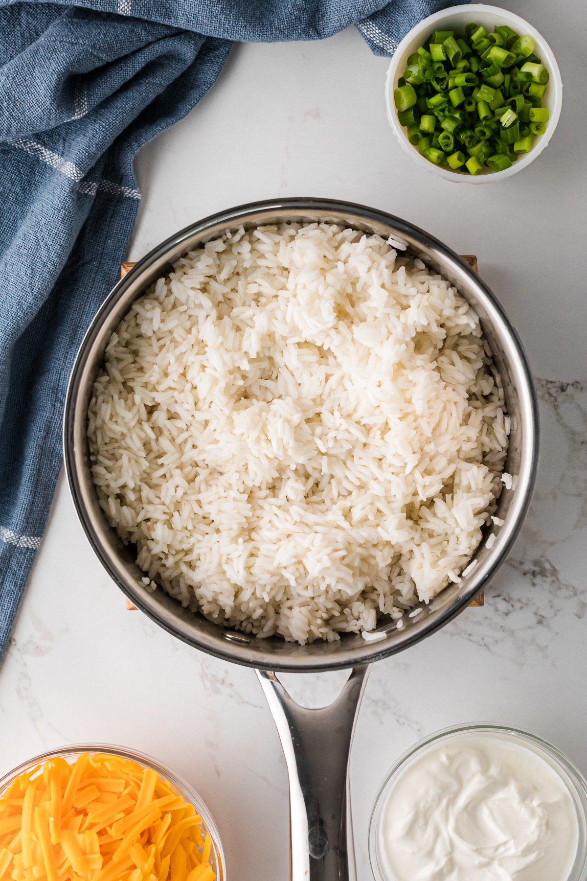 Cooked rice in a pot.