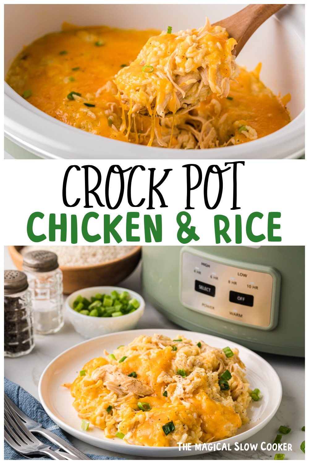 Two images of chicken and rice casserole for pinterest.
