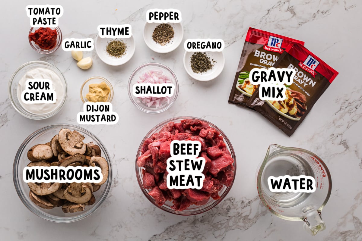Ingredients for poor man's steak diane on a table.