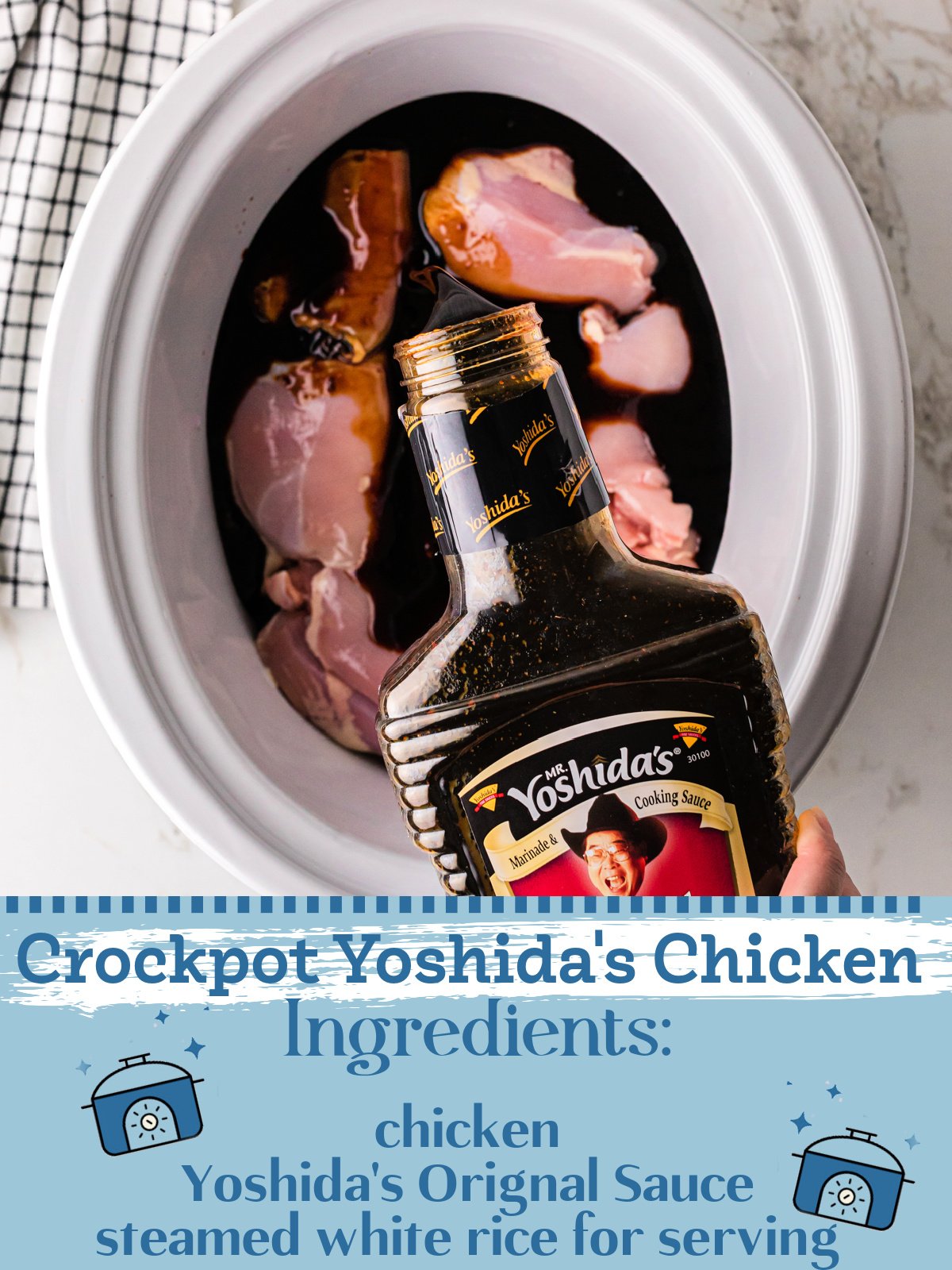yoshida chicken with ingredients on the image.