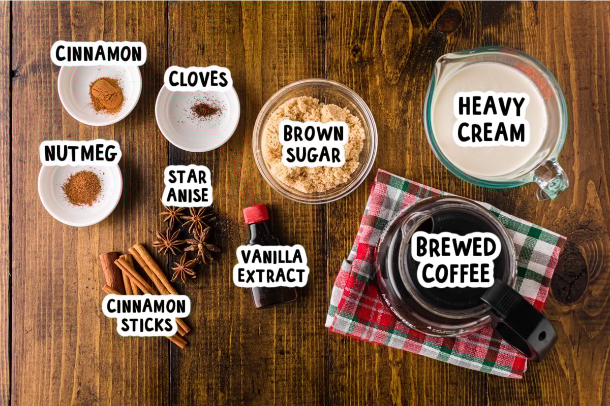 Ingredients for making Christmas coffee on a table.