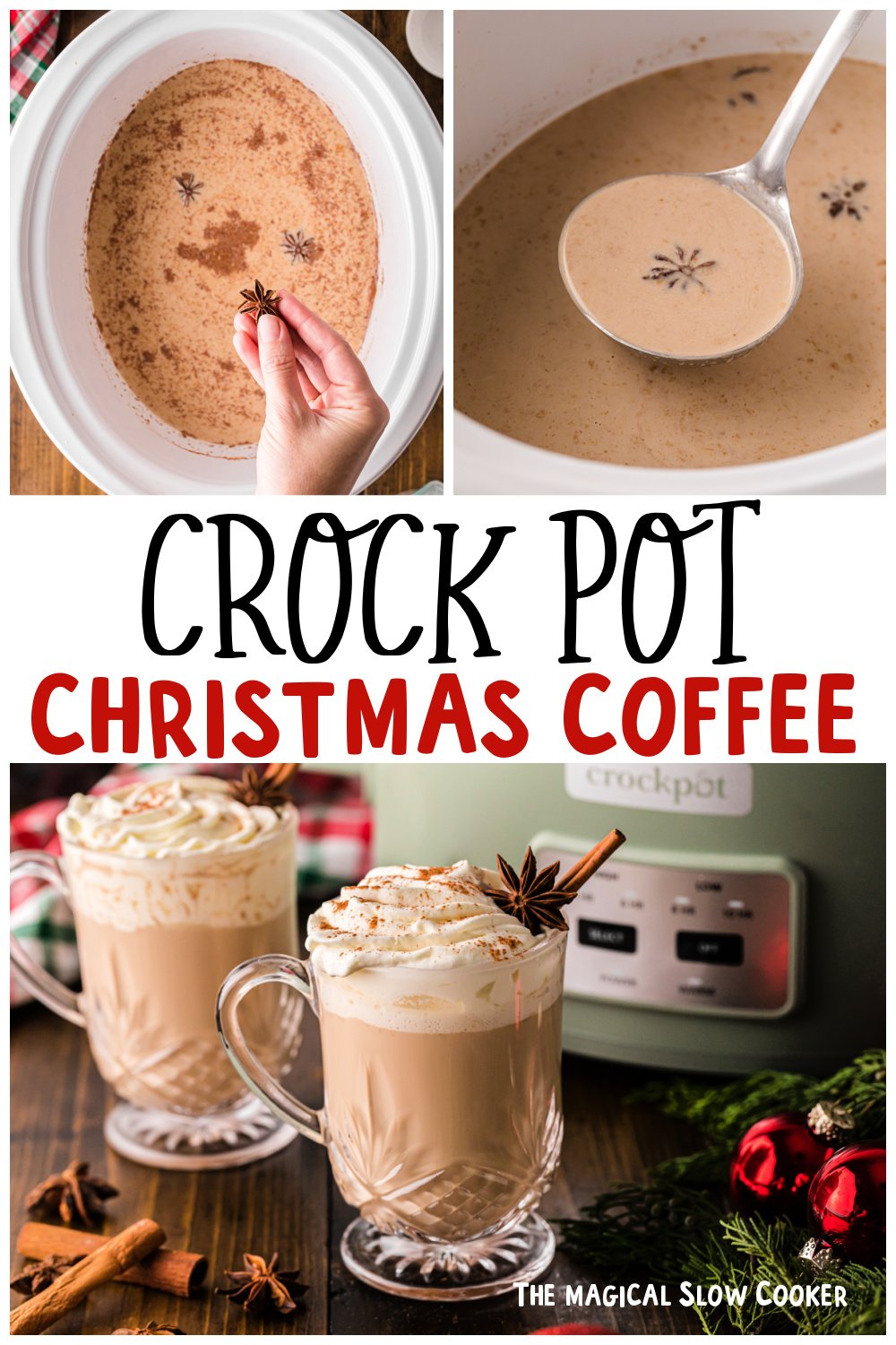 Three images of Christmas coffee for pinterest.