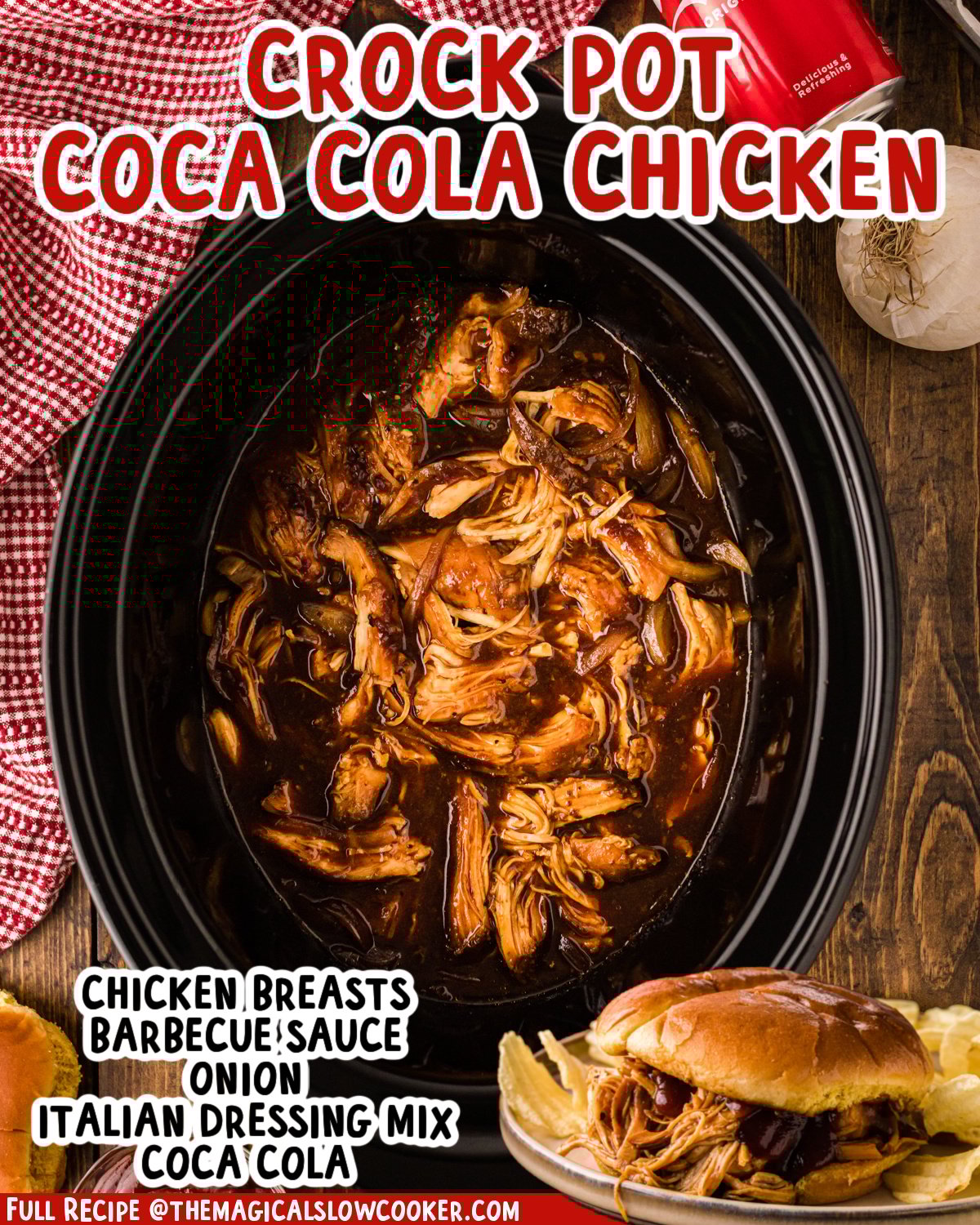 Two images of coca cola chicken with text list of ingredients.