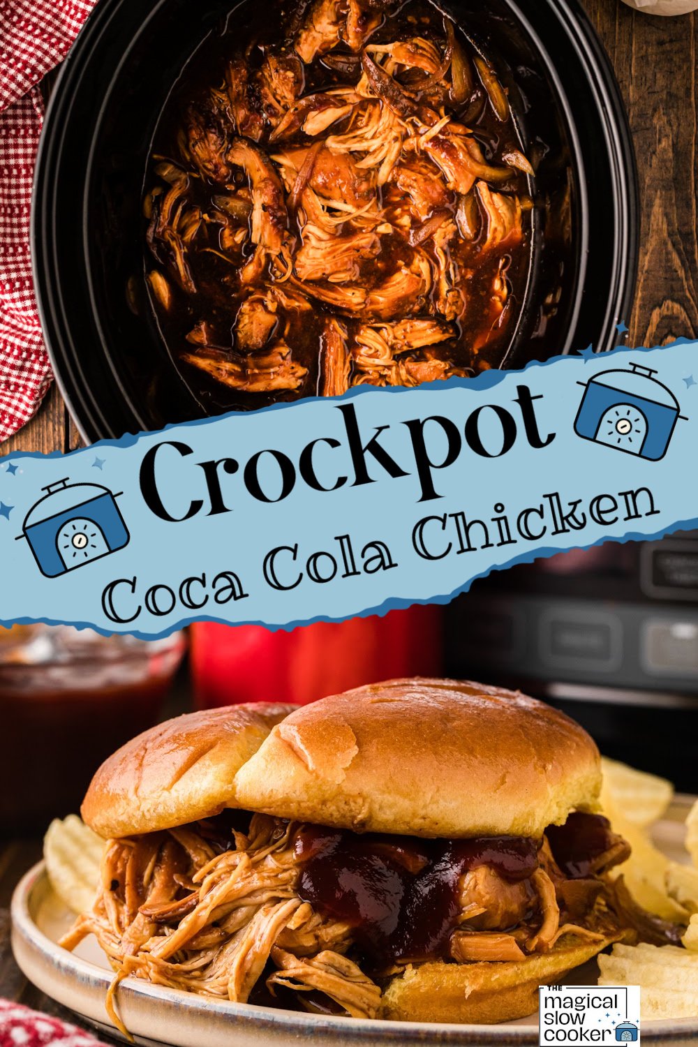 Two images of coca cola chicken with text overlay.