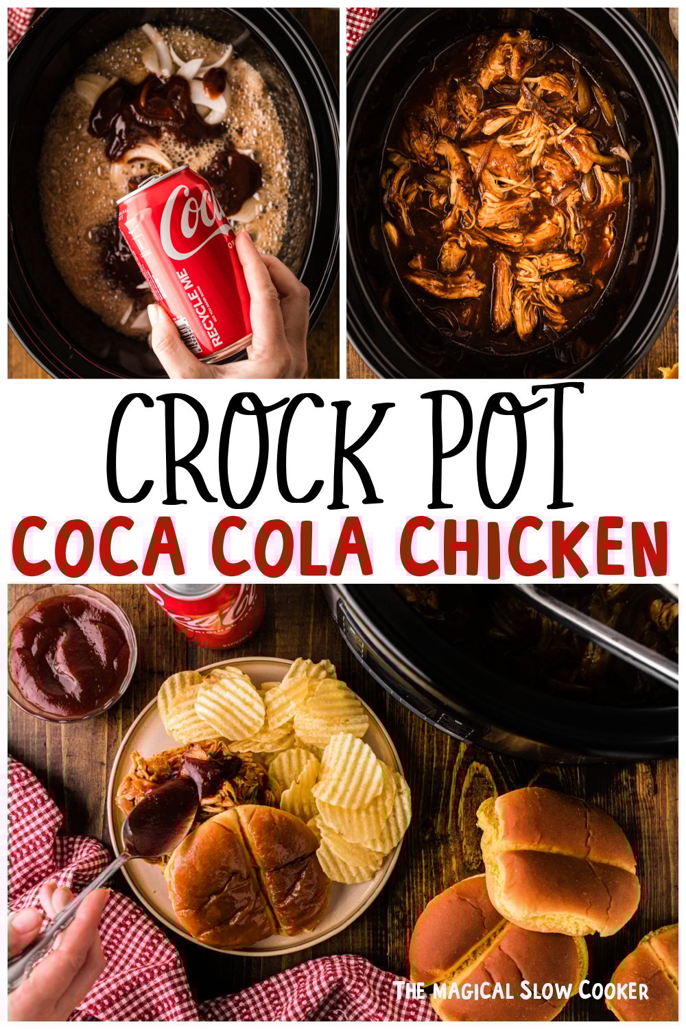 Three images of coca cola chicken for Pinterest.