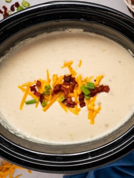 Hashbrown potato soup in a slow cooker.