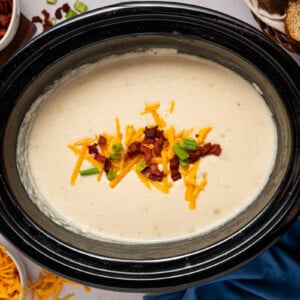Hashbrown potato soup in a slow cooker.