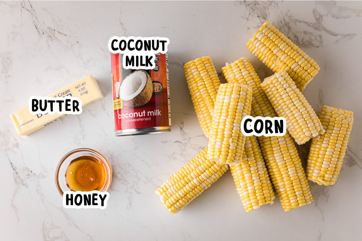 Ingredients for milk and honey corn on a table.