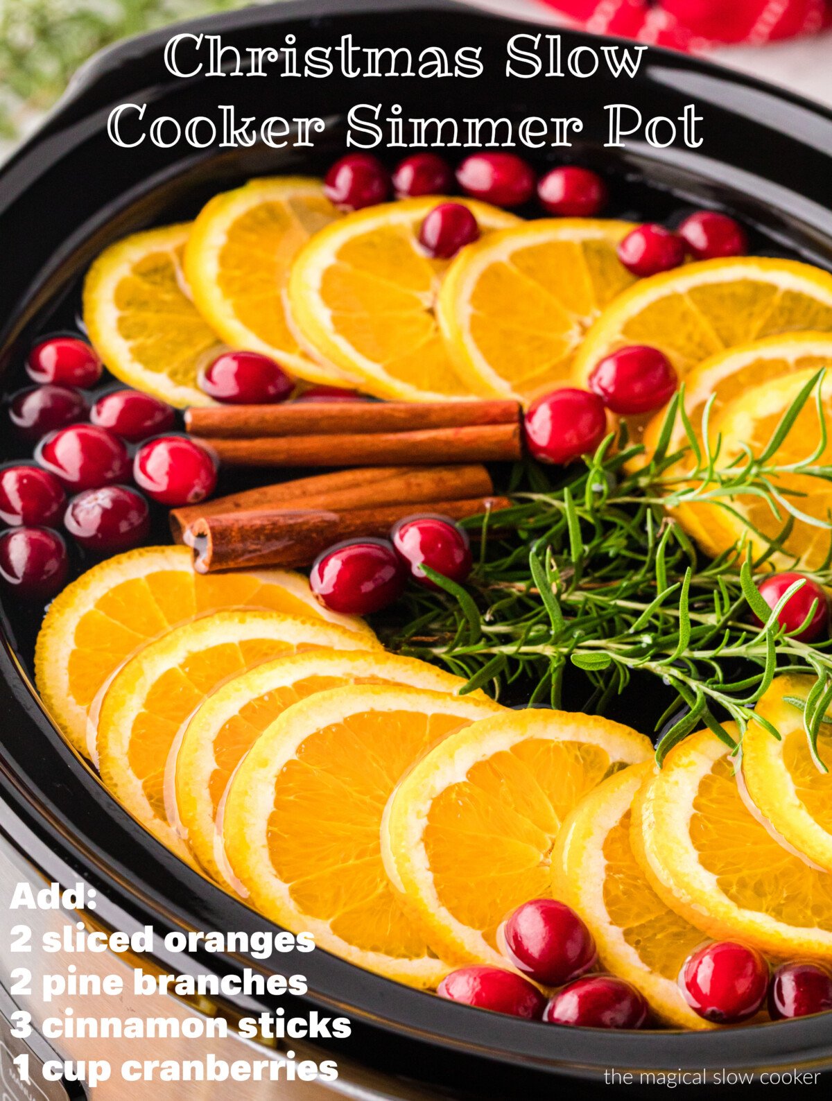 holiday simmer pot image with text of ingredients.