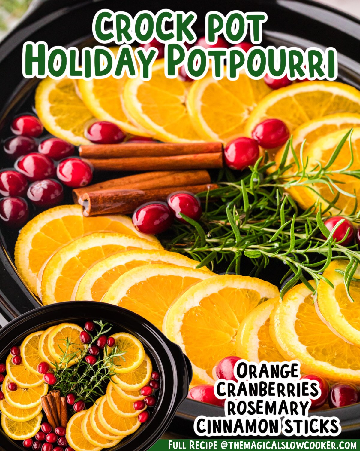 Two images of Christmas potpourri with text list of ingredients.