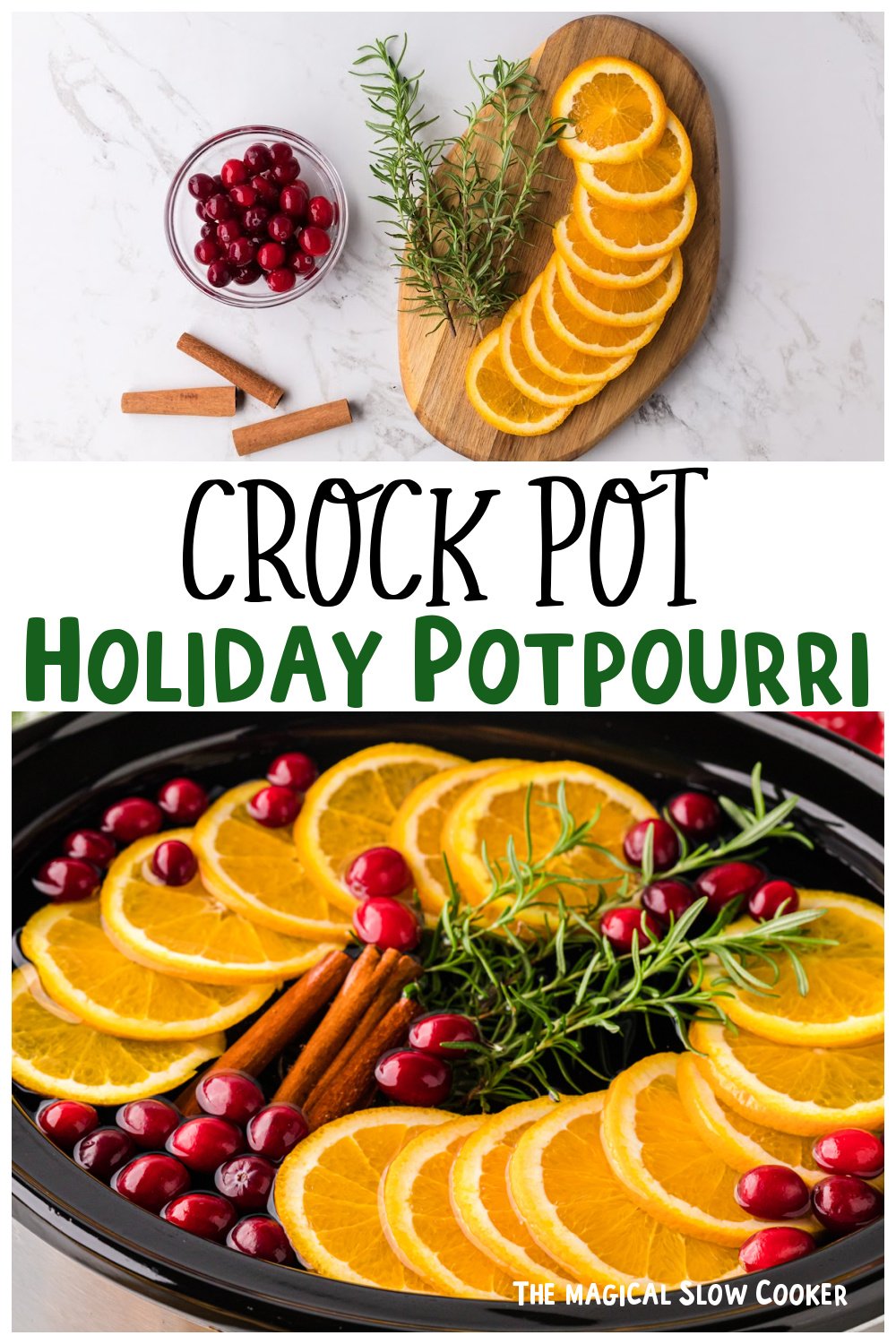 Two images of holiday potpourri for Pinterest.