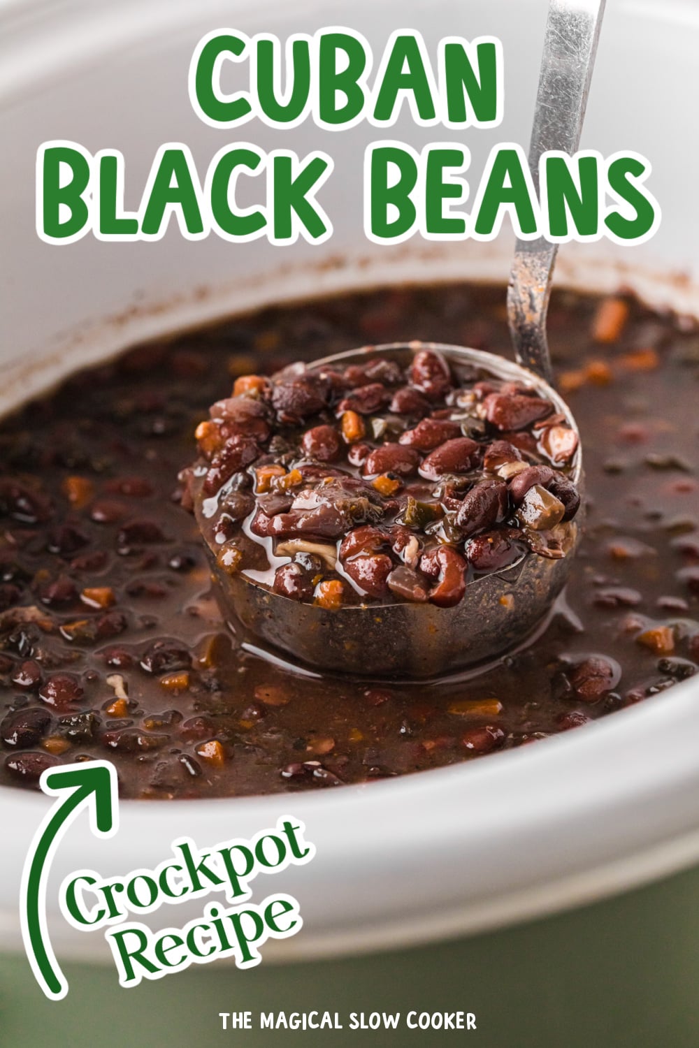 Long image of cuban black beans with text overlay.