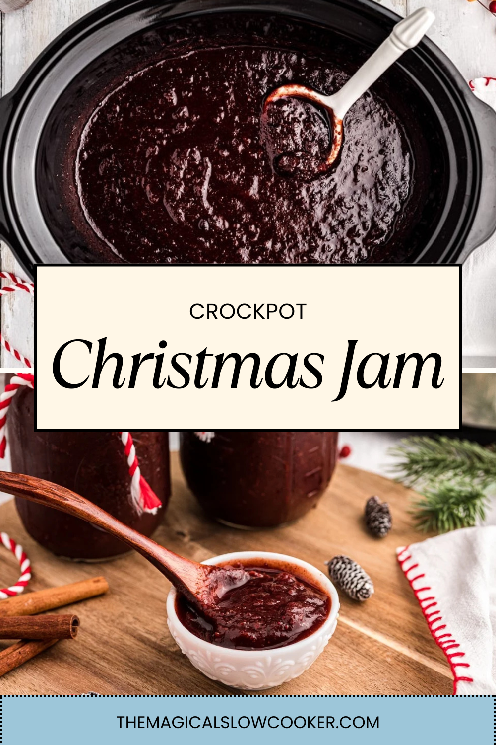 christmas jam in a slow cooker and in bowl.