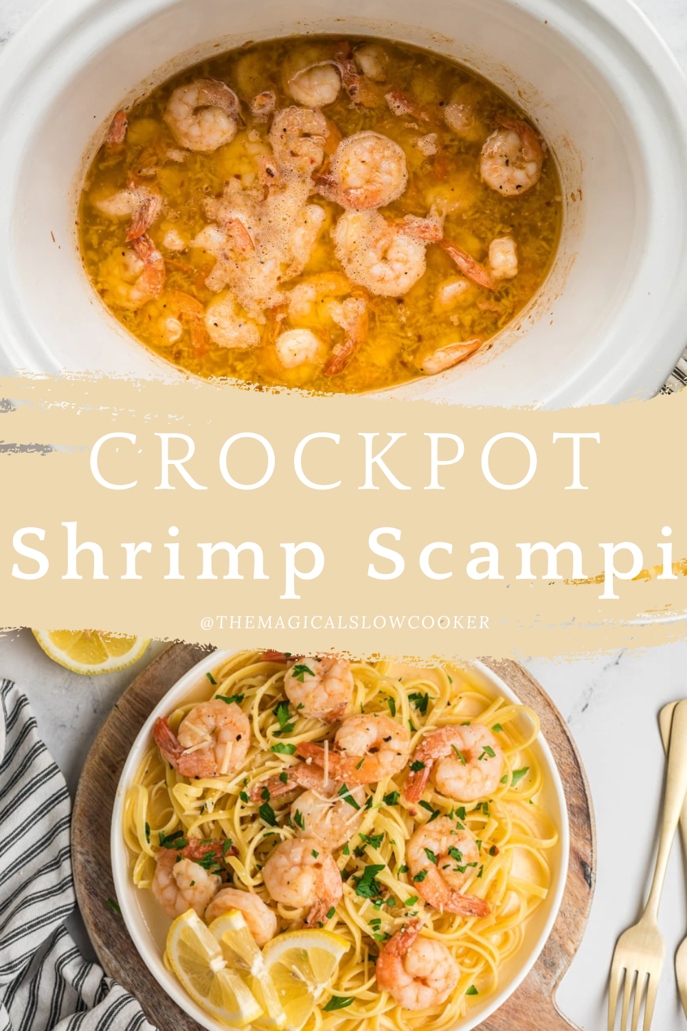 shrimp scampi in a slow cooker and on pasta.