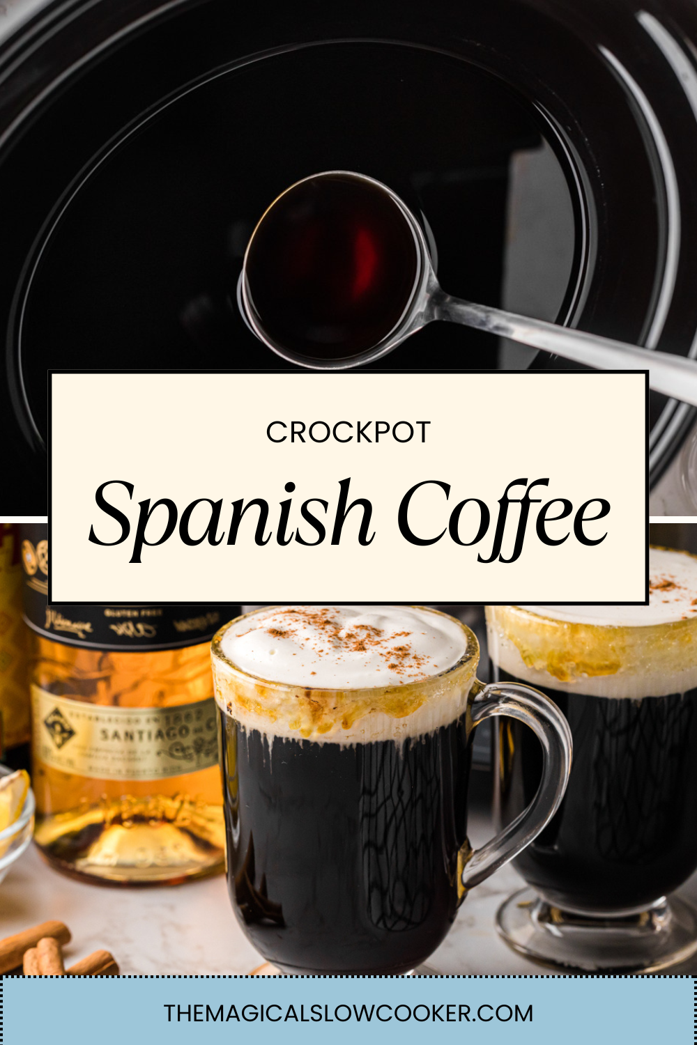 spanish coffee in a slow cooker and in mugs.