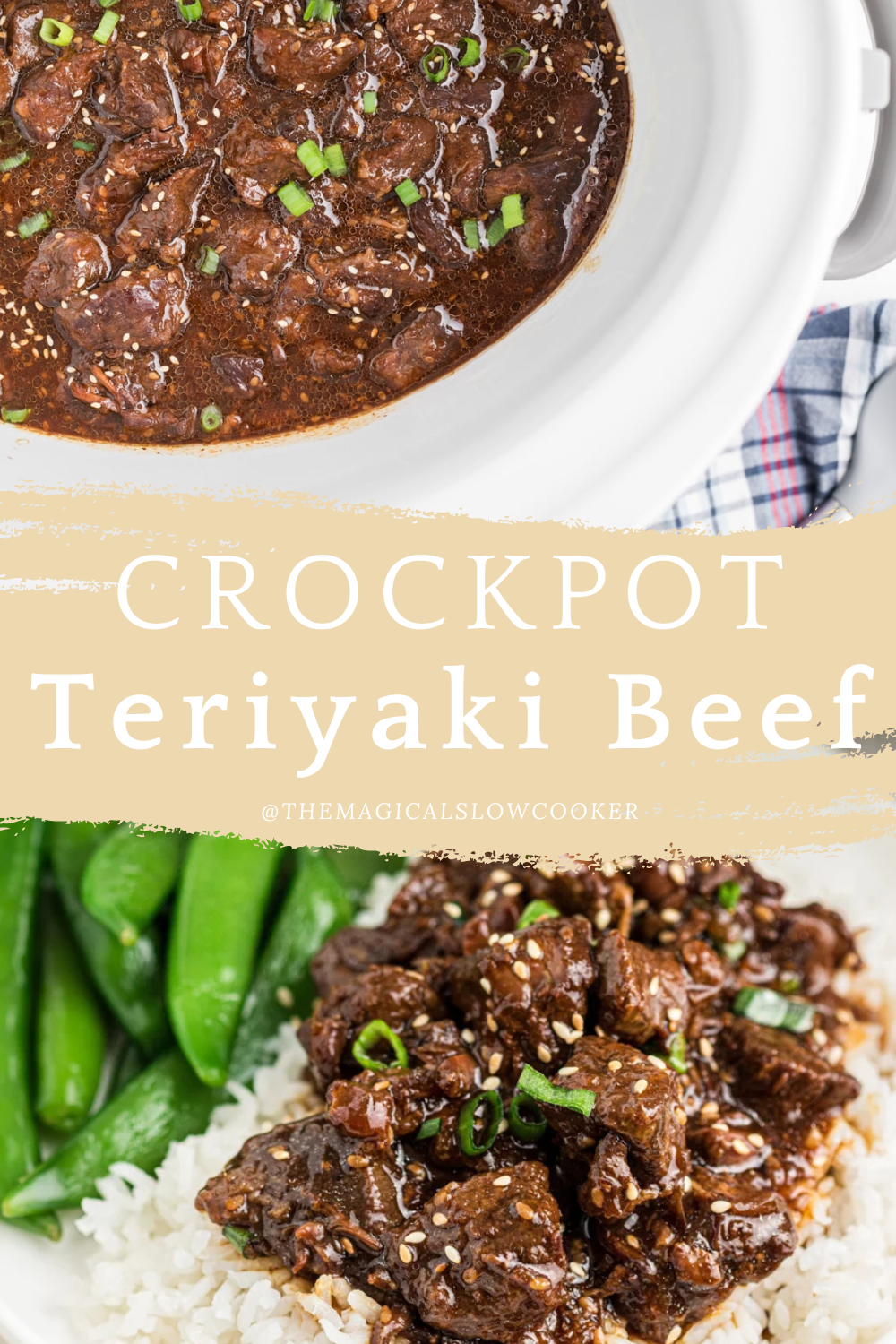 Teriyaki beef in a slow cooker and on rice.