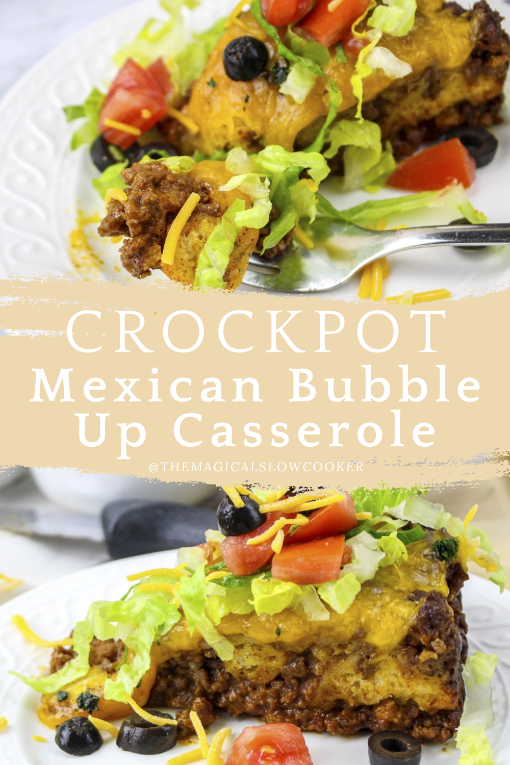 mexican bubble casserole in a slow cooker and a plate.