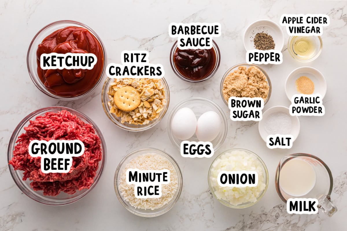 Ingredients for making porcupine meatballs on a table.