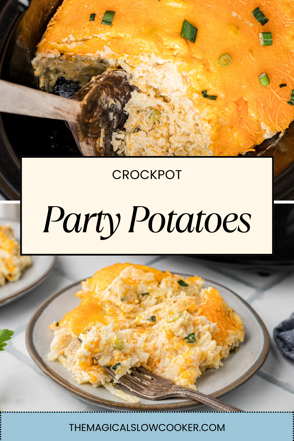 party potatoes in a slow cooker and piled on a plate.