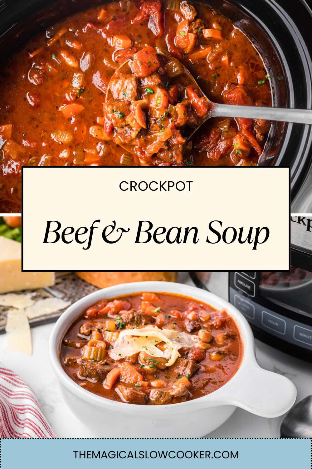 beef and bean soup in a slow cooker.