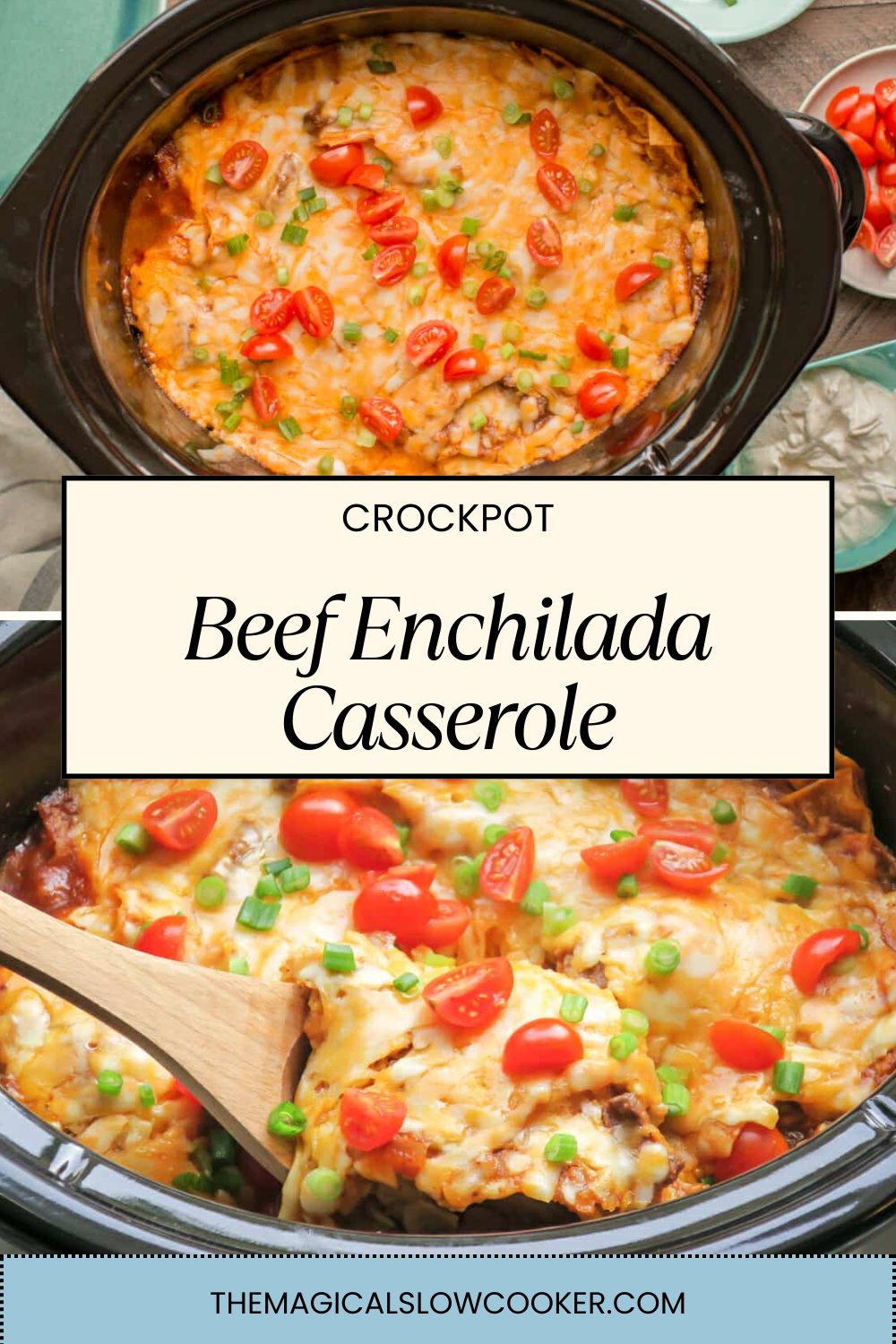 beef enchilada casserole in a slow cooker.