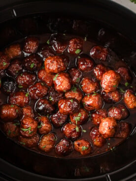 Honey chipotle meatballs in a slow cooker.