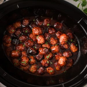 Honey chipotle meatballs in a slow cooker.