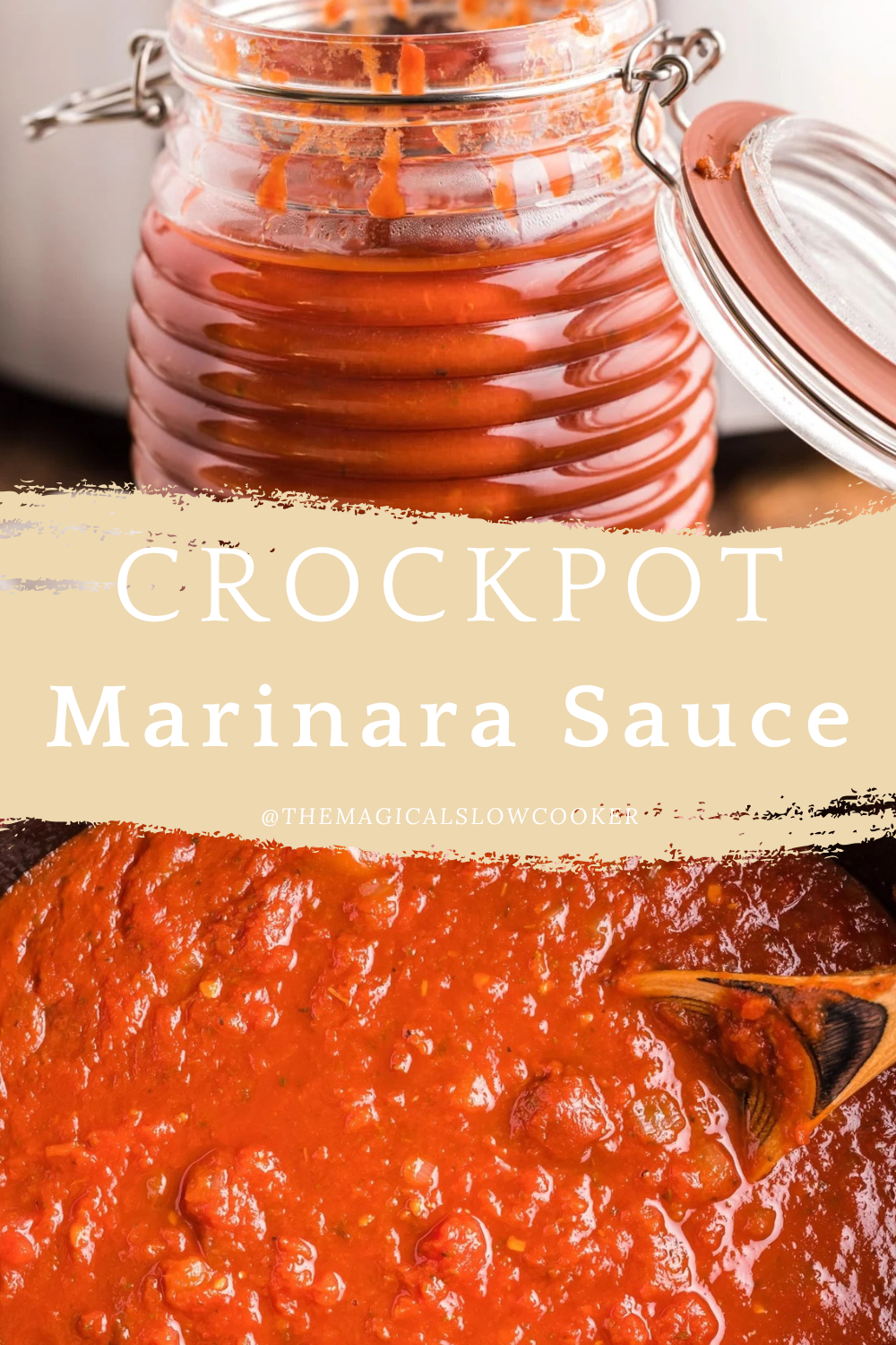 marinara sauce in a slow cooker and in a jar.