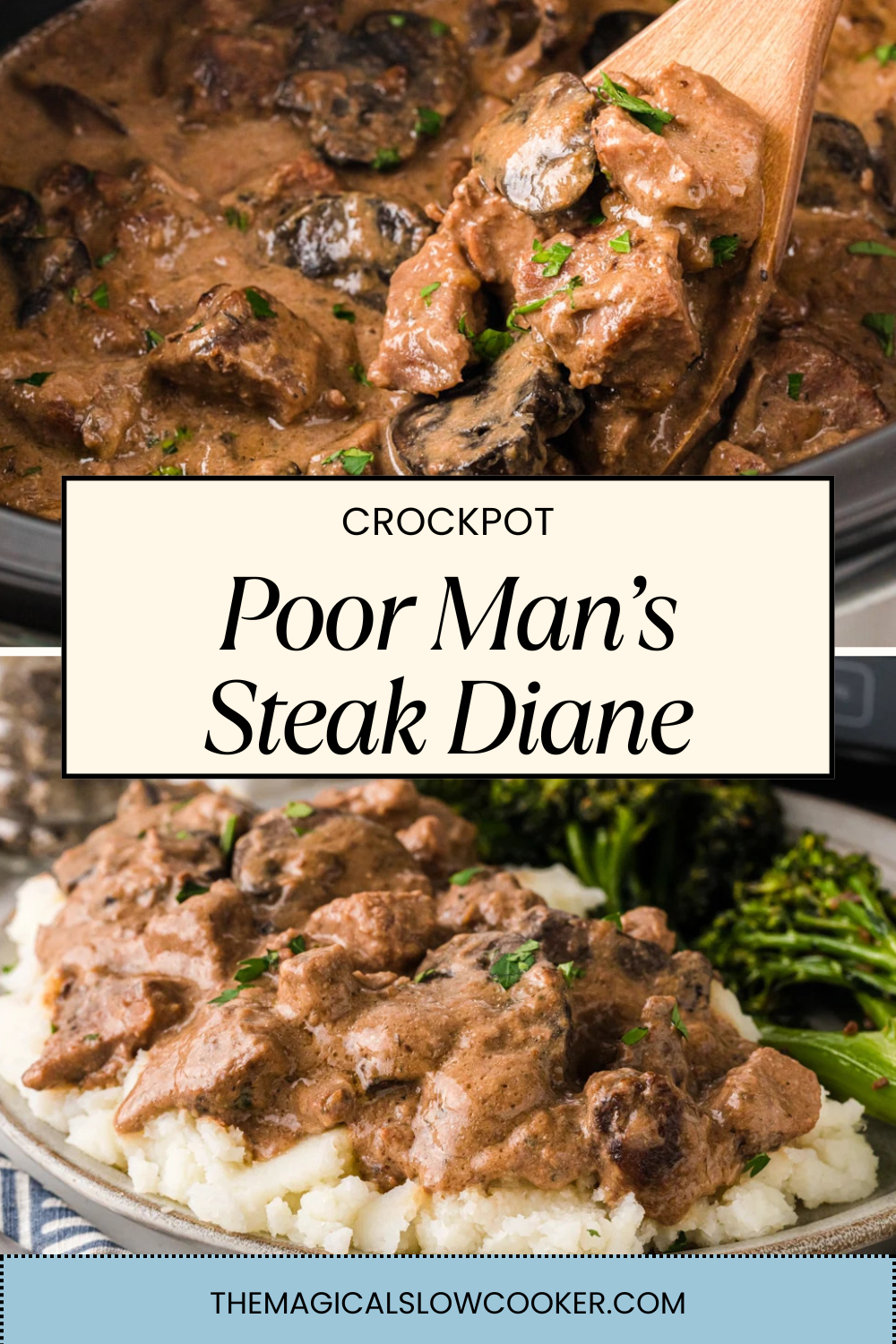 poor man's steak diane in a slow cooker and on mashed potatoes.