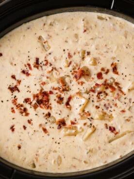 Potato bacon soup in a slow cooker.