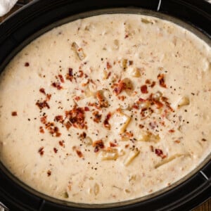 Potato bacon soup in a slow cooker.