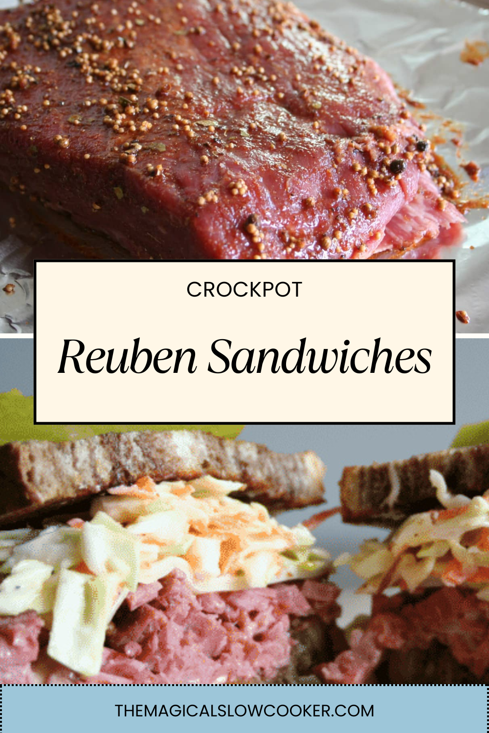 reuben sandwiches on a plate and meat on foil.