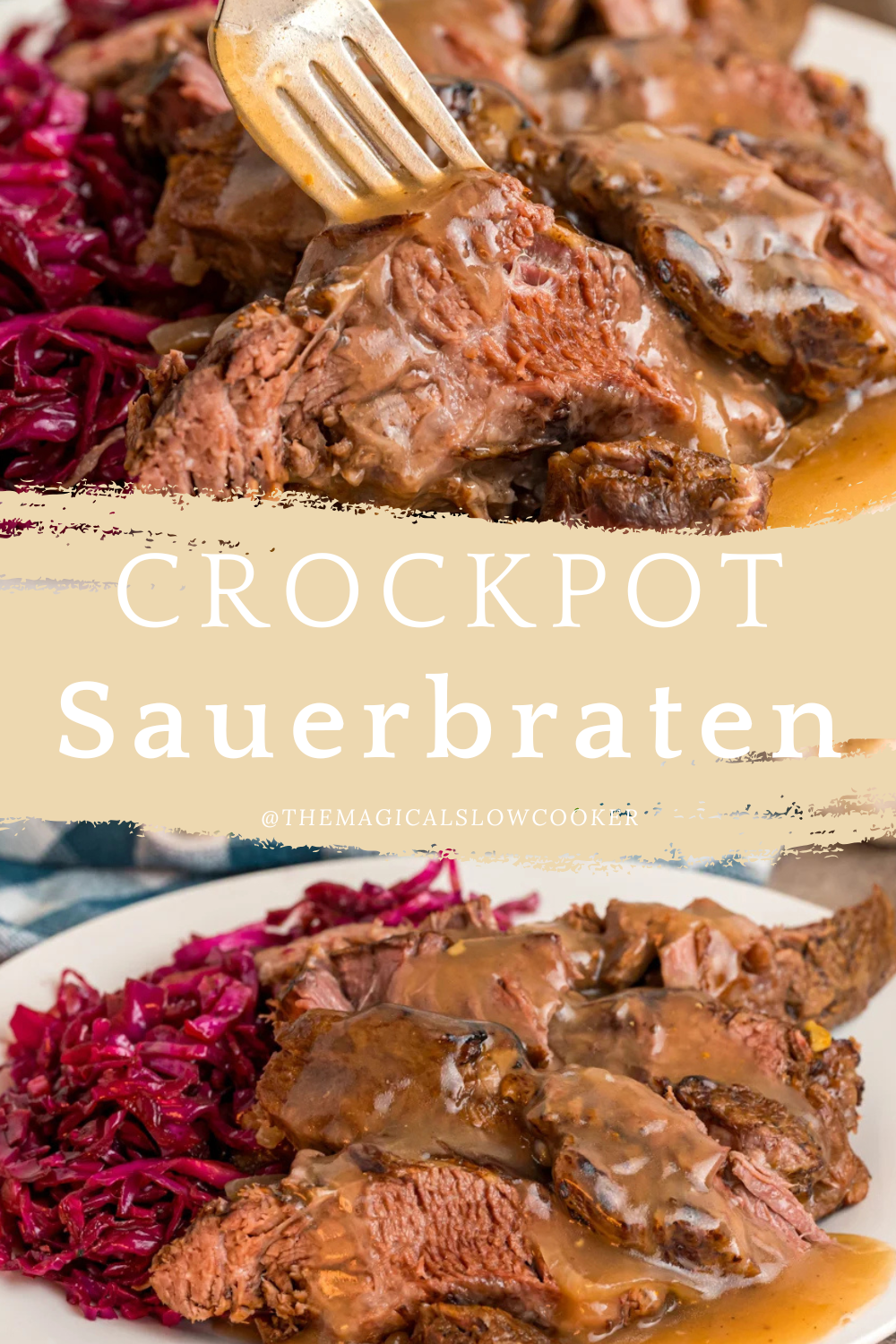 sauerbraten on plate with a fork.