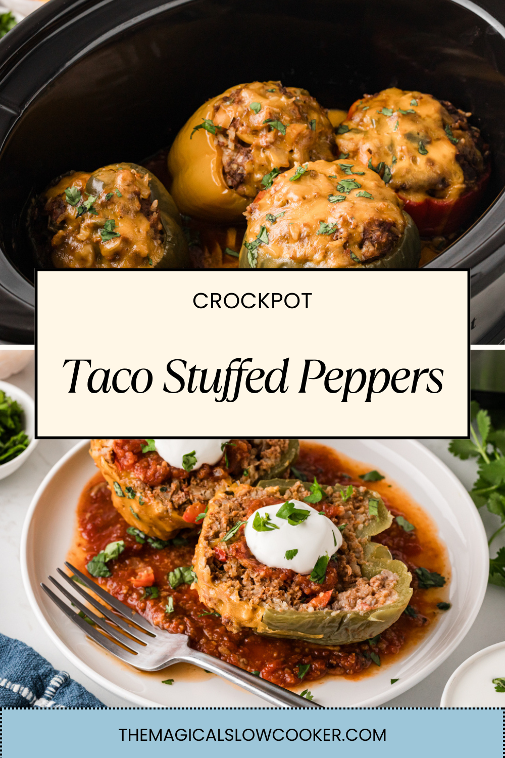 Two images of taco stuffed peppers with text overlay.