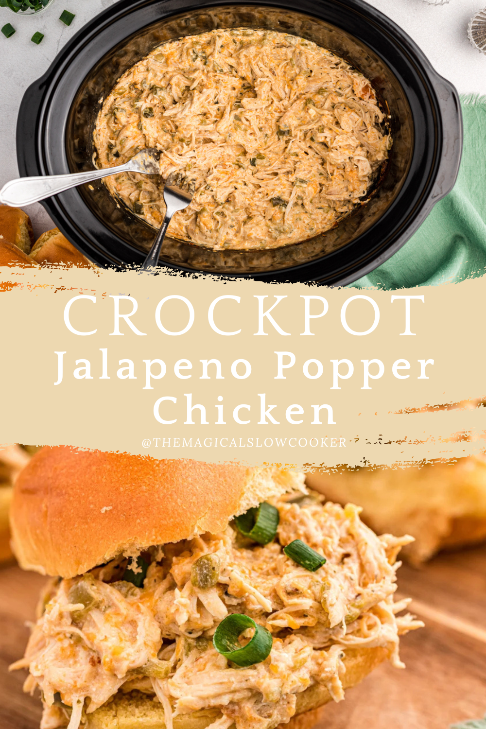 jalapeno popper chicken in a slow cooker.