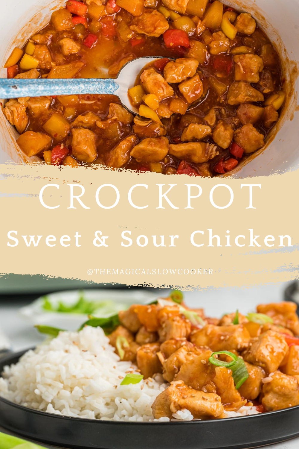 Two images of crockpot sweet and sour chicken with text overlay.