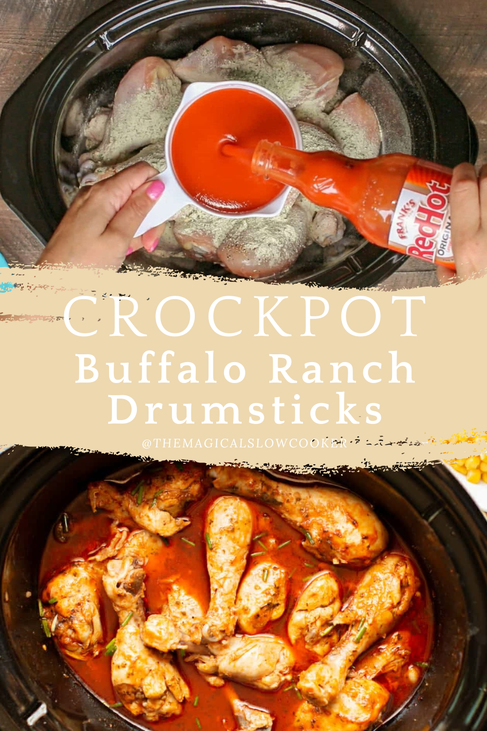 Two images of buffalo ranch drumsticks with text overlay.