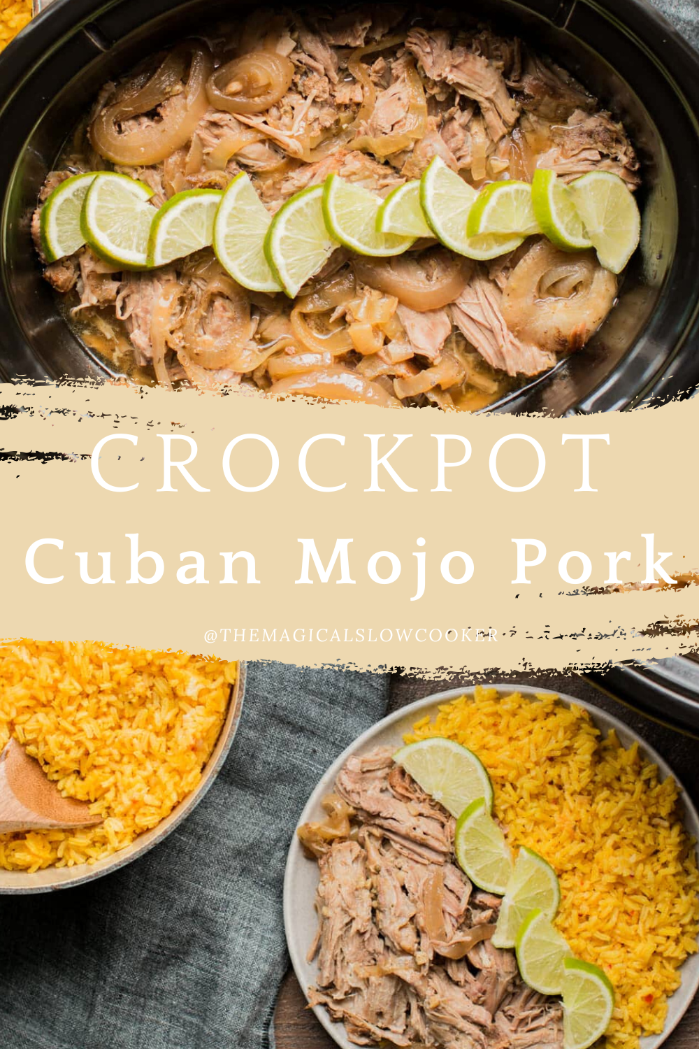 Two images of cuban mojo pork with text overlay.