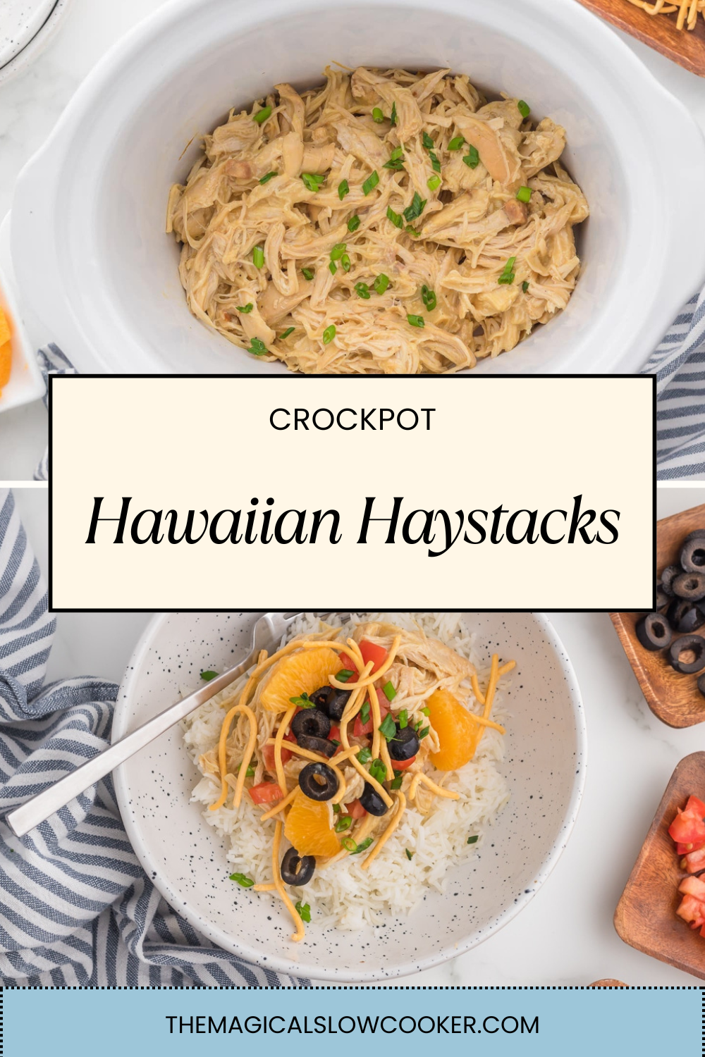 Two images of hawaiian haystacks with text overlay.