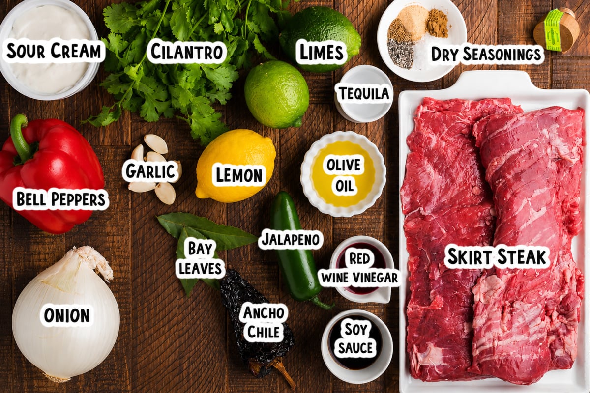 ingredients for carne asada on a table.
