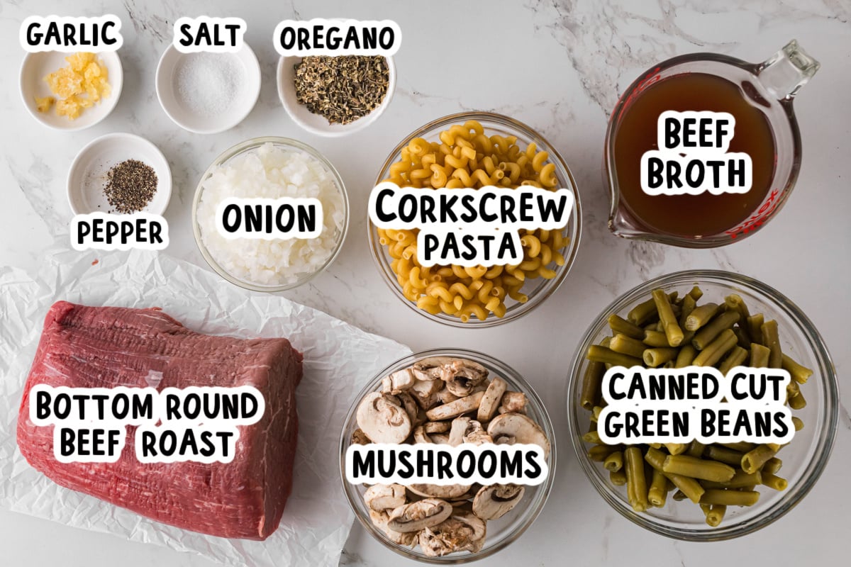 french dip soup ingredients on table with text overlay.