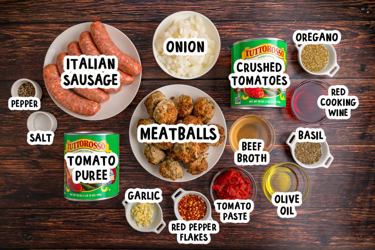 Ingredients for sunday sauce on a table.